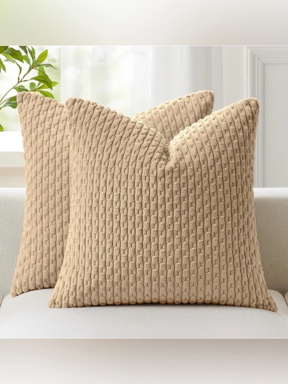 Soft Textured Corduroy Decorative Pillow Covers SQUARE 26x26” (2-pack) - TAN